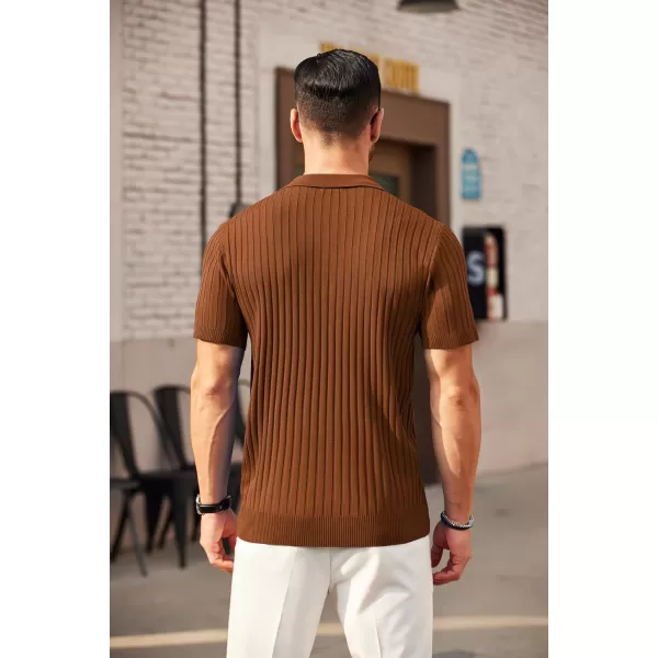 COOFANDY Men's Zipper Polo Shirts Short Sleeve Ribbed Knit Polo T Shirts Fashion Casual Golf Shirts