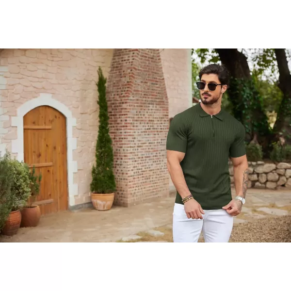 COOFANDY Men's Zipper Polo Shirts Short Sleeve Ribbed Knit Polo T Shirts Fashion Casual Golf Shirts