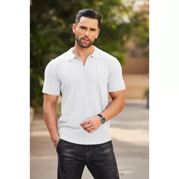 COOFANDY Men's Zipper Polo Shirts Short Sleeve Ribbed Knit Polo T Shirts Fashion Casual Golf Shirts