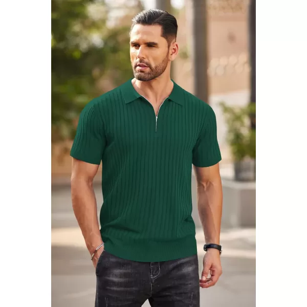 COOFANDY Men's Zipper Polo Shirts Short Sleeve Ribbed Knit Polo T Shirts Fashion Casual Golf Shirts