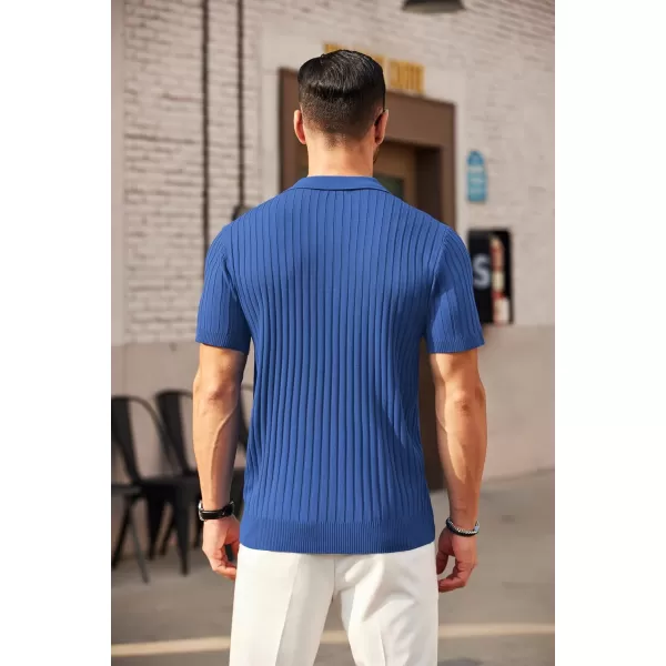COOFANDY Men's Zipper Polo Shirts Short Sleeve Ribbed Knit Polo T Shirts Fashion Casual Golf Shirts