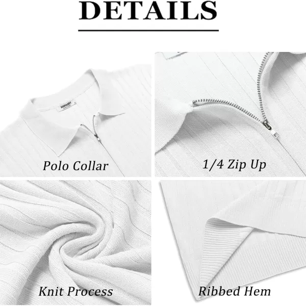 COOFANDY Men's Zipper Polo Shirts Short Sleeve Ribbed Knit Polo T Shirts Fashion Casual Golf Shirts
