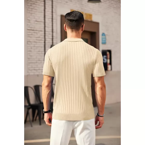 COOFANDY Men's Zipper Polo Shirts Short Sleeve Ribbed Knit Polo T Shirts Fashion Casual Golf Shirts