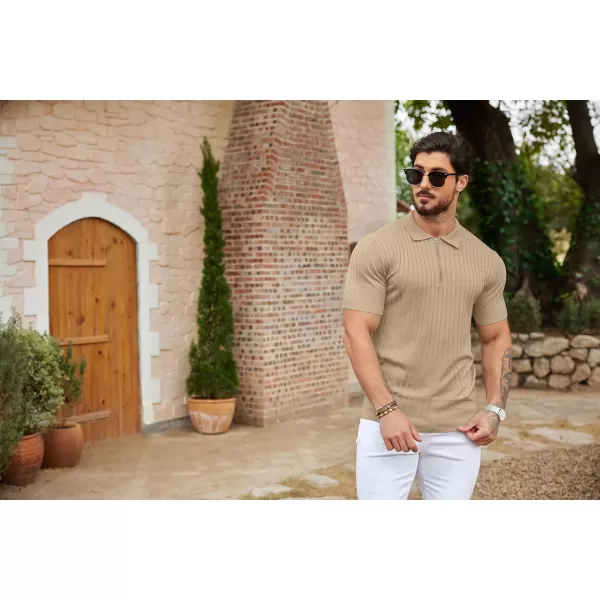 COOFANDY Men's Zipper Polo Shirts Short Sleeve Ribbed Knit Polo T Shirts Fashion Casual Golf Shirts