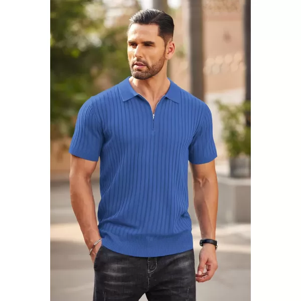COOFANDY Men's Zipper Polo Shirts Short Sleeve Ribbed Knit Polo T Shirts Fashion Casual Golf Shirts