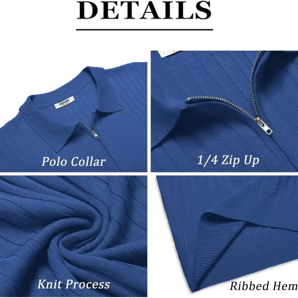 COOFANDY Men's Zipper Polo Shirts Short Sleeve Ribbed Knit Polo T Shirts Fashion Casual Golf Shirts