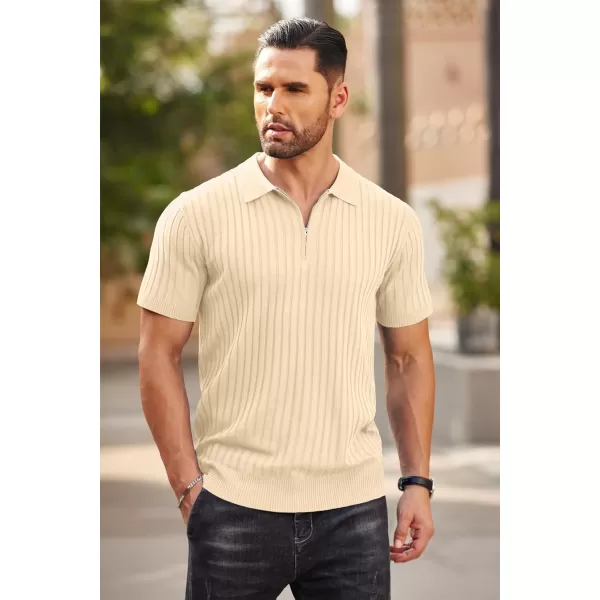 COOFANDY Men's Zipper Polo Shirts Short Sleeve Ribbed Knit Polo T Shirts Fashion Casual Golf Shirts