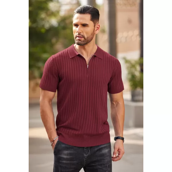 COOFANDY Men's Zipper Polo Shirts Short Sleeve Ribbed Knit Polo T Shirts Fashion Casual Golf Shirts