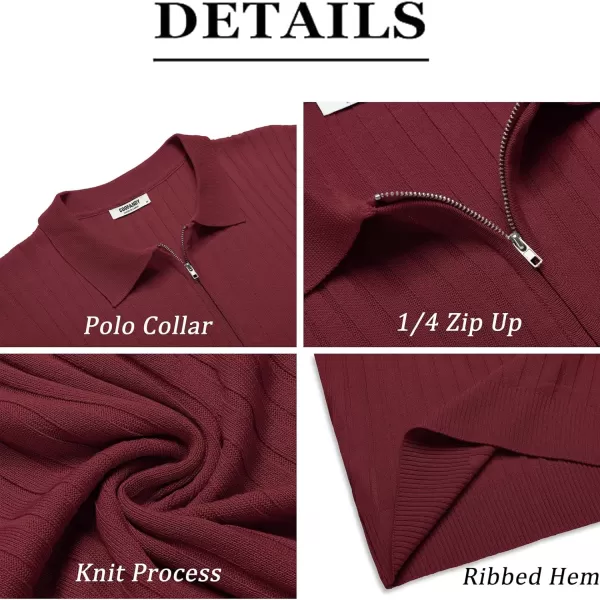 COOFANDY Men's Zipper Polo Shirts Short Sleeve Ribbed Knit Polo T Shirts Fashion Casual Golf Shirts