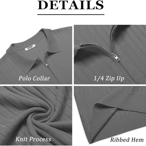 COOFANDY Men's Zipper Polo Shirts Short Sleeve Ribbed Knit Polo T Shirts Fashion Casual Golf Shirts