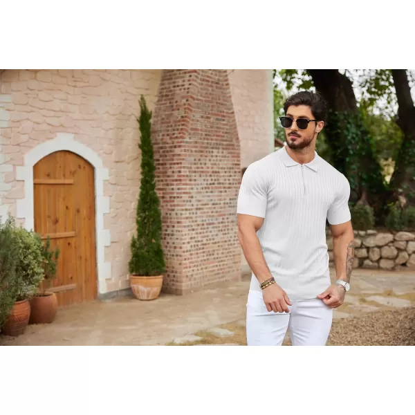 COOFANDY Men's Zipper Polo Shirts Short Sleeve Ribbed Knit Polo T Shirts Fashion Casual Golf Shirts
