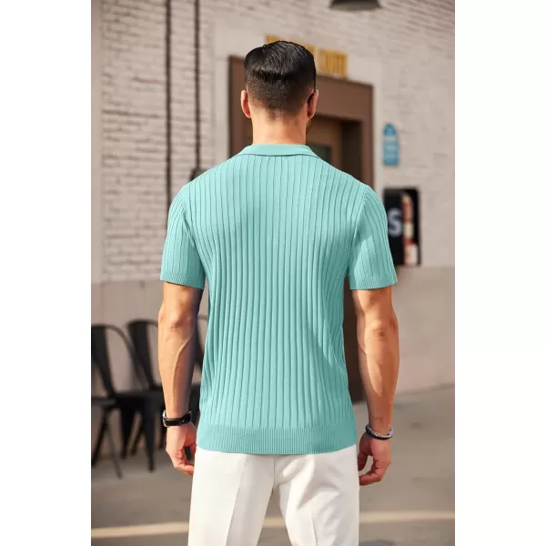 COOFANDY Men's Zipper Polo Shirts Short Sleeve Ribbed Knit Polo T Shirts Fashion Casual Golf Shirts