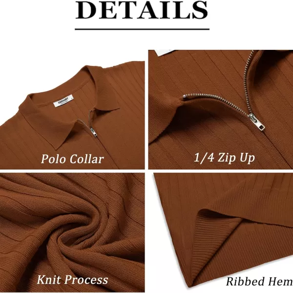 COOFANDY Men's Zipper Polo Shirts Short Sleeve Ribbed Knit Polo T Shirts Fashion Casual Golf Shirts