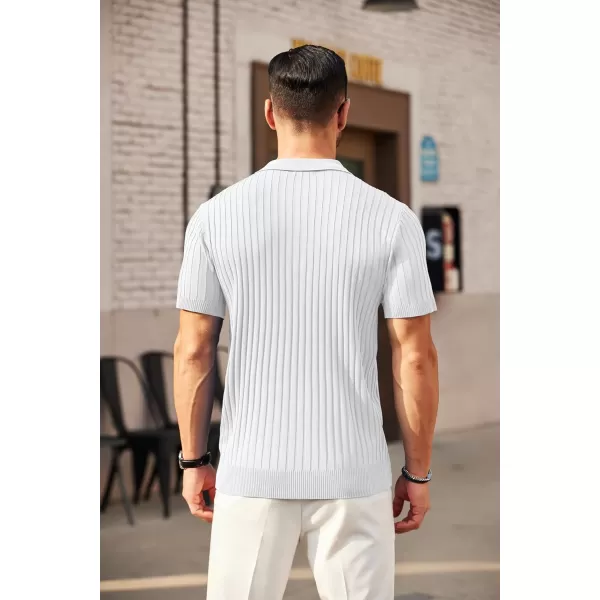 COOFANDY Men's Zipper Polo Shirts Short Sleeve Ribbed Knit Polo T Shirts Fashion Casual Golf Shirts