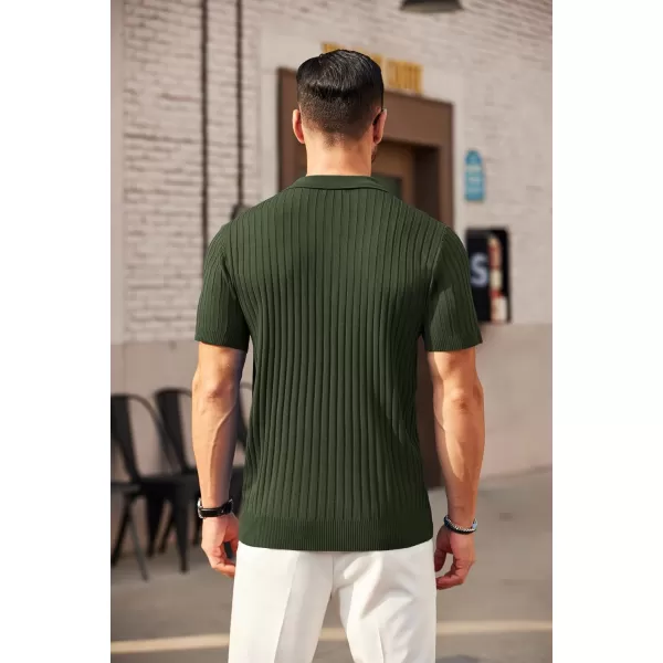 COOFANDY Men's Zipper Polo Shirts Short Sleeve Ribbed Knit Polo T Shirts Fashion Casual Golf Shirts