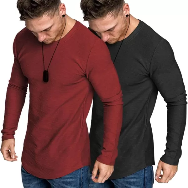 COOFANDY Men 2 Pack Muscle Fitted T Shirt Gym Workout Athletic Long Sleeves Tee