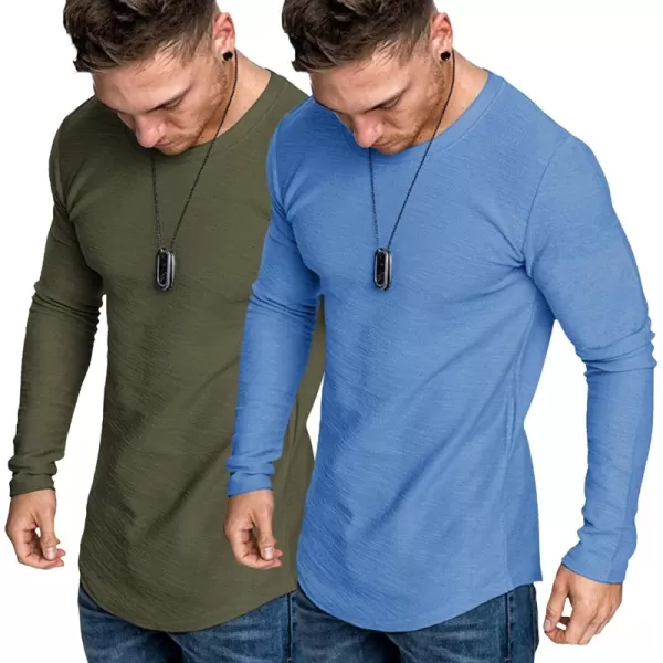 COOFANDY Men 2 Pack Muscle Fitted T Shirt Gym Workout Athletic Long Sleeves Tee