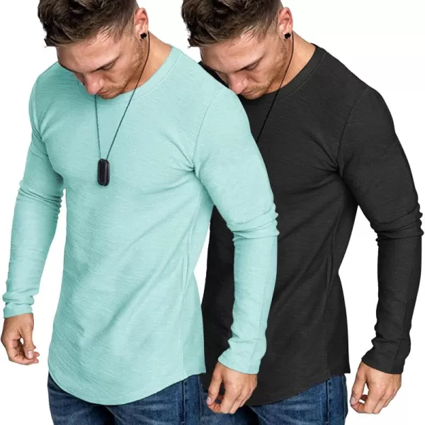 COOFANDY Men 2 Pack Muscle Fitted T Shirt Gym Workout Athletic Long Sleeves Tee