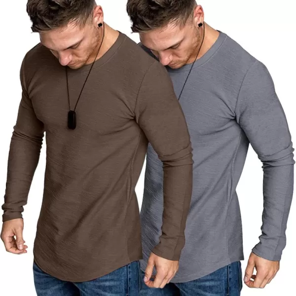 COOFANDY Men 2 Pack Muscle Fitted T Shirt Gym Workout Athletic Long Sleeves Tee