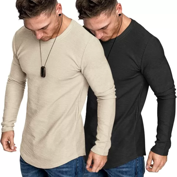 COOFANDY Men 2 Pack Muscle Fitted T Shirt Gym Workout Athletic Long Sleeves Tee