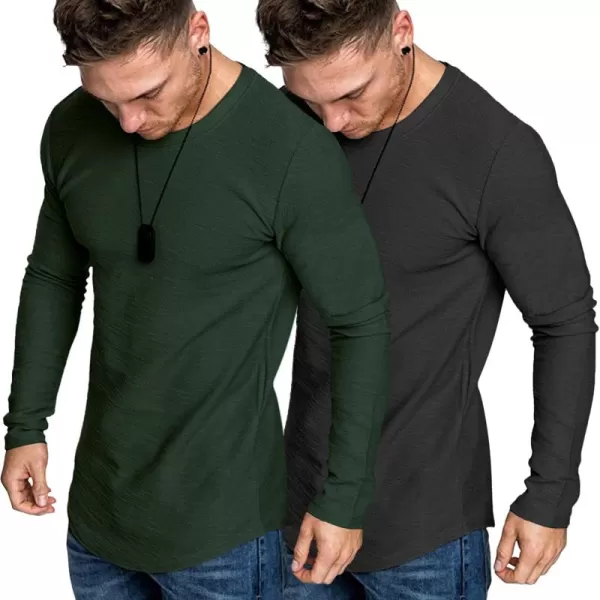 COOFANDY Men 2 Pack Muscle Fitted T Shirt Gym Workout Athletic Long Sleeves Tee