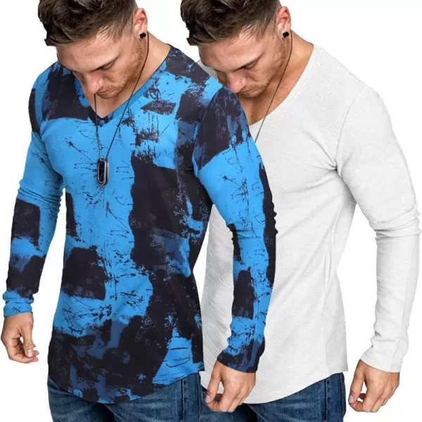 COOFANDY Men 2 Pack Muscle V Neck T Shirt Gym Athletic Fit Long Sleeves Tee Top