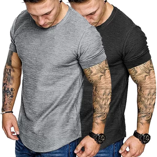COOFANDY Men 2 Pack Muscle Workout T Shirt Gym Bodybuilding Short Sleeve Hipster Tee Top