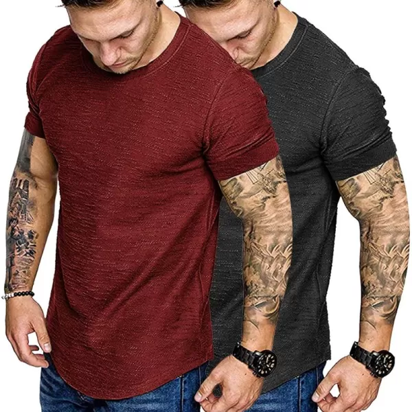 COOFANDY Men 2 Pack Muscle Workout T Shirt Gym Bodybuilding Short Sleeve Hipster Tee Top