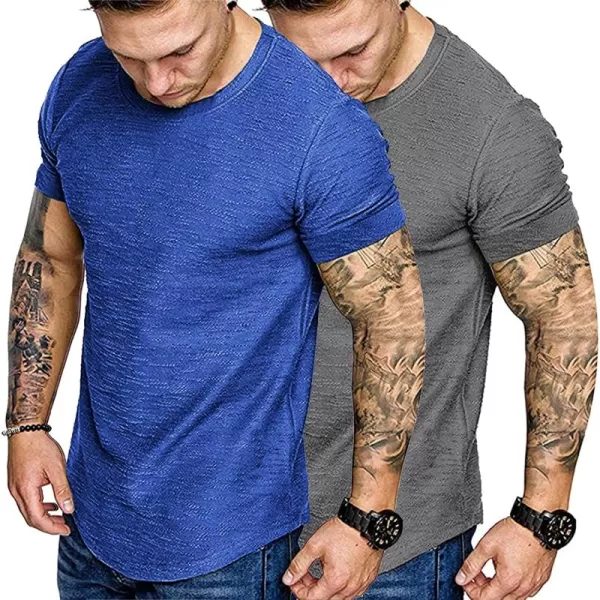 COOFANDY Men 2 Pack Muscle Workout T Shirt Gym Bodybuilding Short Sleeve Hipster Tee Top