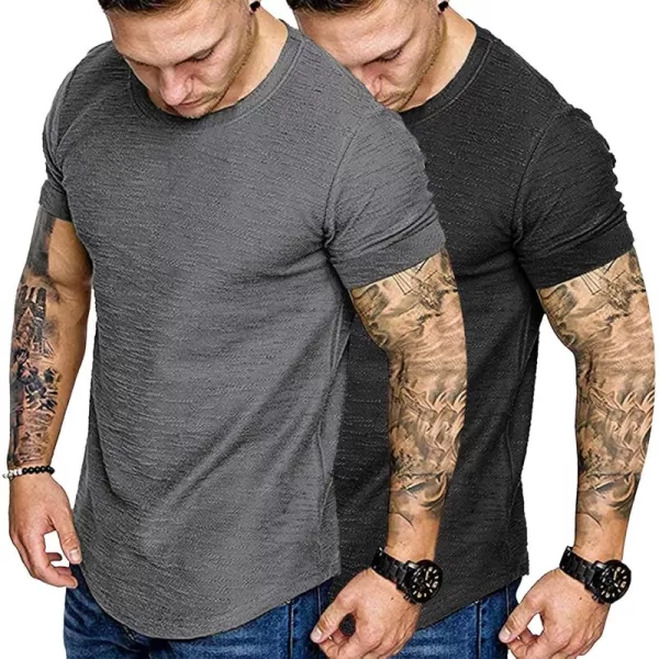 COOFANDY Men 2 Pack Muscle Workout T Shirt Gym Bodybuilding Short Sleeve Hipster Tee Top