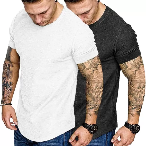 COOFANDY Men 2 Pack Muscle Workout T Shirt Gym Bodybuilding Short Sleeve Hipster Tee Top