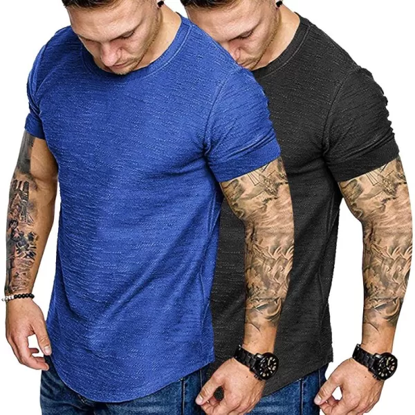 COOFANDY Men 2 Pack Muscle Workout T Shirt Gym Bodybuilding Short Sleeve Hipster Tee Top