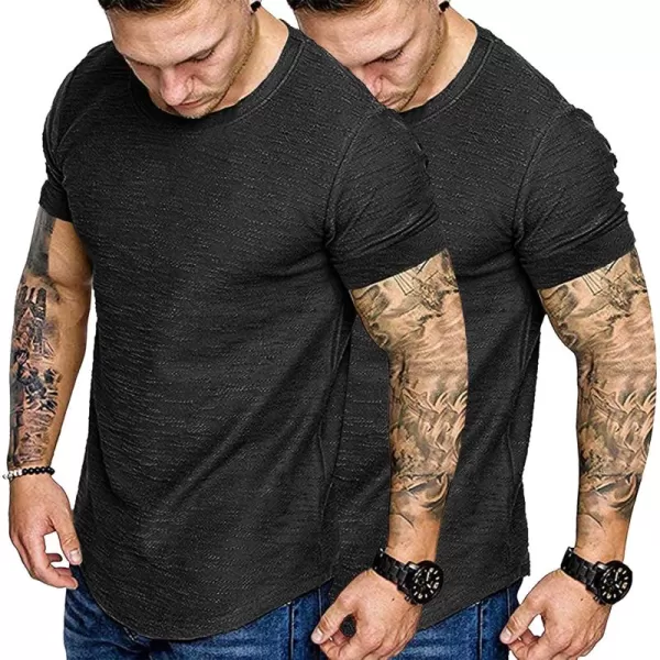 COOFANDY Men 2 Pack Muscle Workout T Shirt Gym Bodybuilding Short Sleeve Hipster Tee Top