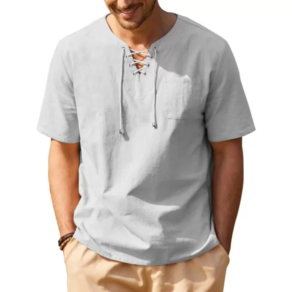 COOFANDY Men Casual Cotton Linen T Shirt Short Sleeve Beach Lace Up Hippie Shirt Yoga Renaissance Tunic