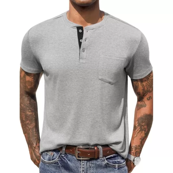 COOFANDY Men Casual Henley Shirt Short Sleeve Summer Basic T Shirt Pocket Soild Button Tee Top
