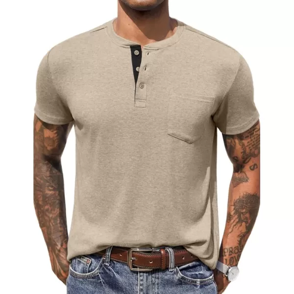 COOFANDY Men Casual Henley Shirt Short Sleeve Summer Basic T Shirt Pocket Soild Button Tee Top
