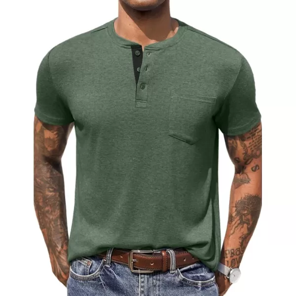COOFANDY Men Casual Henley Shirt Short Sleeve Summer Basic T Shirt Pocket Soild Button Tee Top