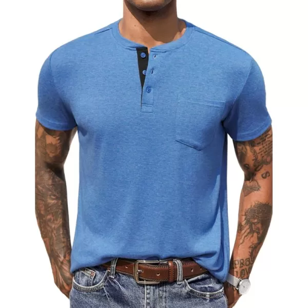 COOFANDY Men Casual Henley Shirt Short Sleeve Summer Basic T Shirt Pocket Soild Button Tee Top