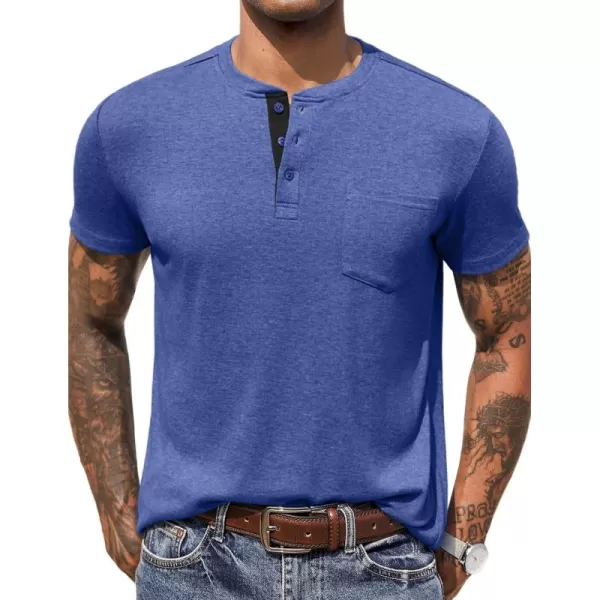 COOFANDY Men Casual Henley Shirt Short Sleeve Summer Basic T Shirt Pocket Soild Button Tee Top