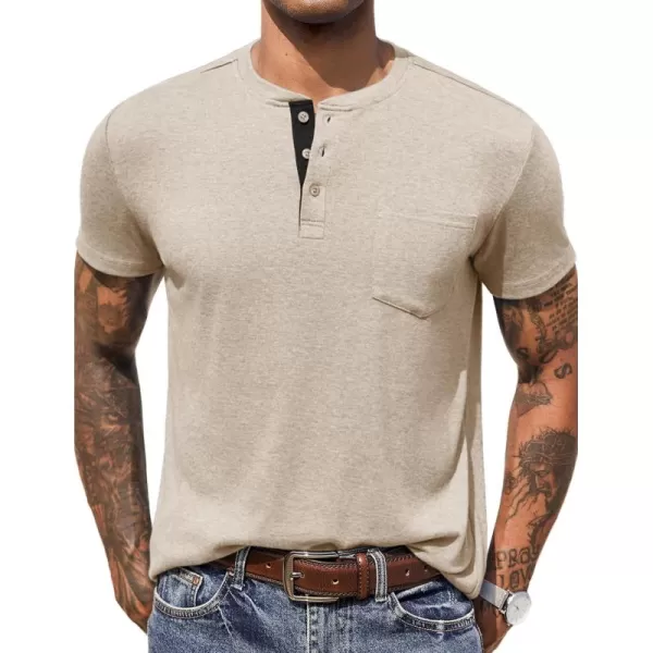 COOFANDY Men Casual Henley Shirt Short Sleeve Summer Basic T Shirt Pocket Soild Button Tee Top