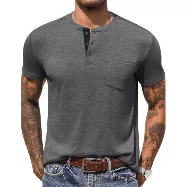 COOFANDY Men Casual Henley Shirt Short Sleeve Summer Basic T Shirt Pocket Soild Button Tee Top