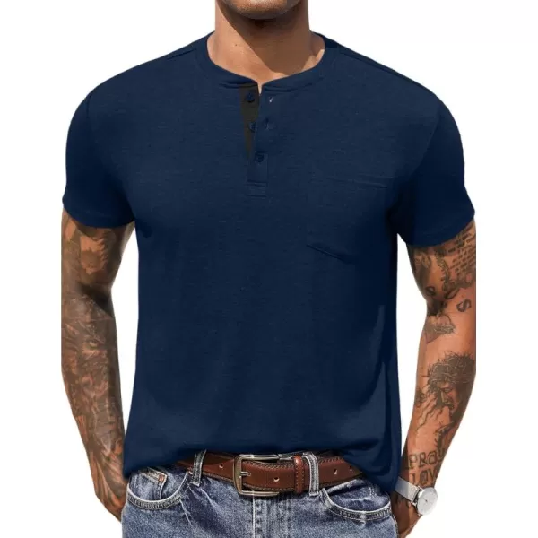 COOFANDY Men Casual Henley Shirt Short Sleeve Summer Basic T Shirt Pocket Soild Button Tee Top