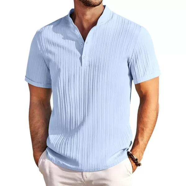 COOFANDY Men Casual Henley Tee Shirt Short Sleeve Band Collar Summer Beach Textured T-Shirt