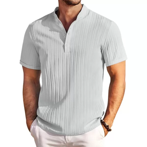 COOFANDY Men Casual Henley Tee Shirt Short Sleeve Band Collar Summer Beach Textured T-Shirt