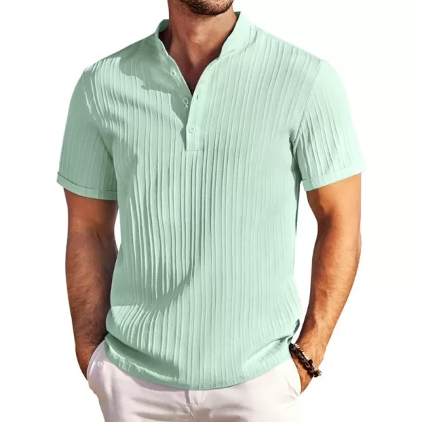 COOFANDY Men Casual Henley Tee Shirt Short Sleeve Band Collar Summer Beach Textured T-Shirt