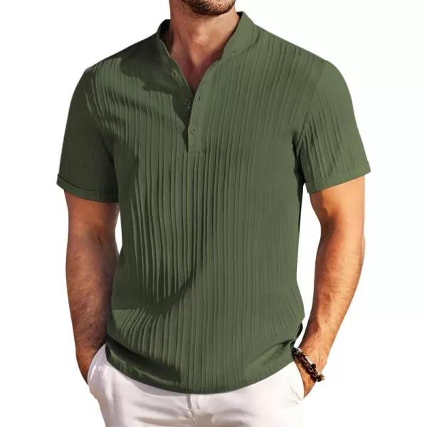 COOFANDY Men Casual Henley Tee Shirt Short Sleeve Band Collar Summer Beach Textured T-Shirt