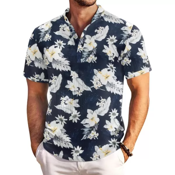 COOFANDY Men Casual Henley Tee Shirt Short Sleeve Band Collar Summer Beach Textured T-Shirt