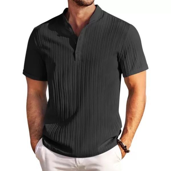 COOFANDY Men Casual Henley Tee Shirt Short Sleeve Band Collar Summer Beach Textured T-Shirt