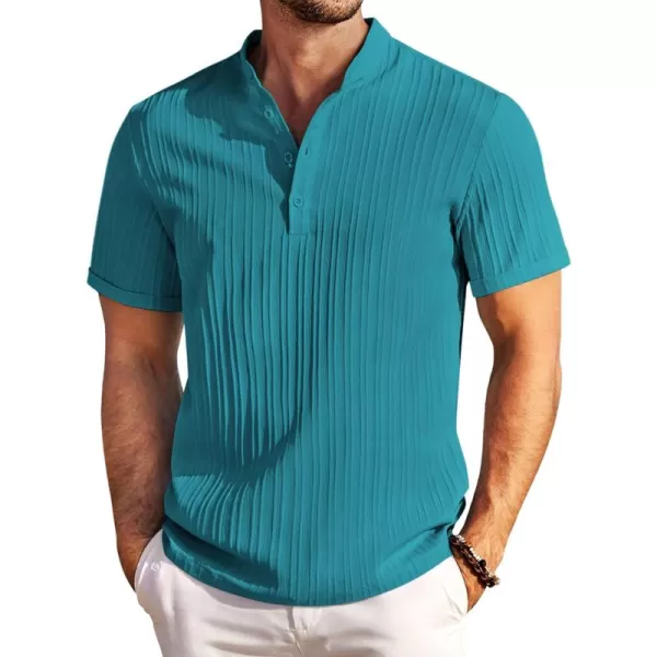 COOFANDY Men Casual Henley Tee Shirt Short Sleeve Band Collar Summer Beach Textured T-Shirt