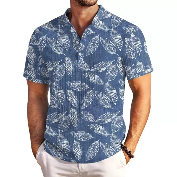 COOFANDY Men Casual Henley Tee Shirt Short Sleeve Band Collar Summer Beach Textured T-Shirt